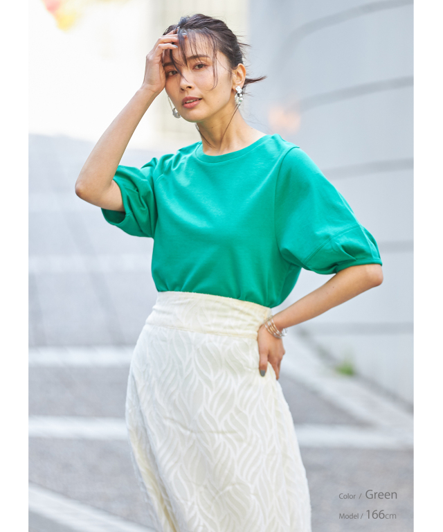 シャツ ランタン T カジュアル ランター O-ネック おしゃれ かわいい セクシー 大人 ランタンスリーブカットソー※一部店舗のみ入荷