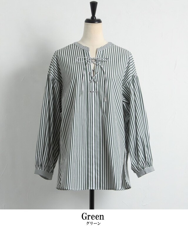 レースアップストライプシャツ※一部店舗のみ入荷