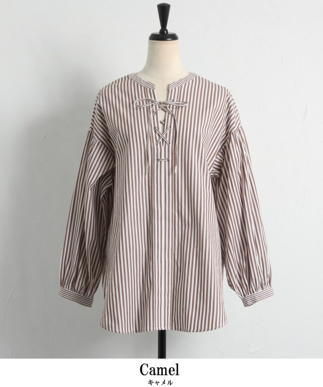 レースアップストライプシャツ※一部店舗のみ入荷