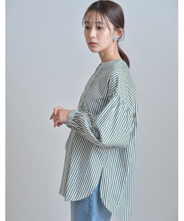 レースアップストライプシャツ※一部店舗のみ入荷