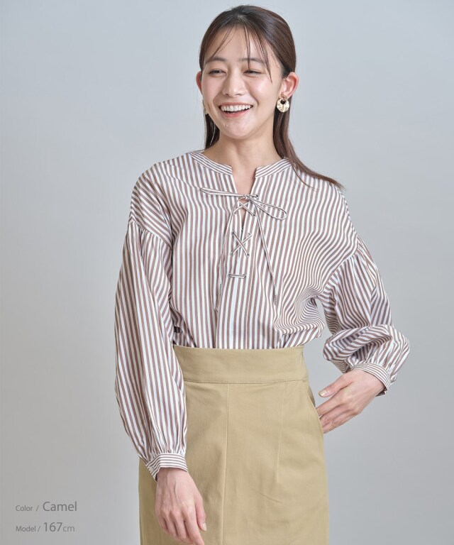 レースアップストライプシャツ※一部店舗のみ入荷
