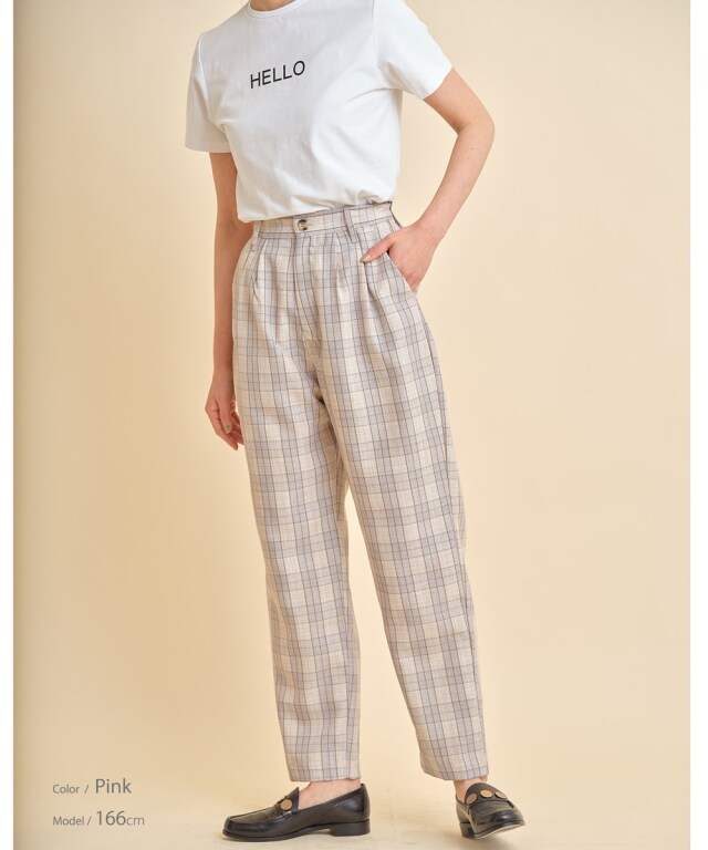 23区LOCHCARRON テーパードパンツ チェック　38 グリーン 145-162626-6.jpg
