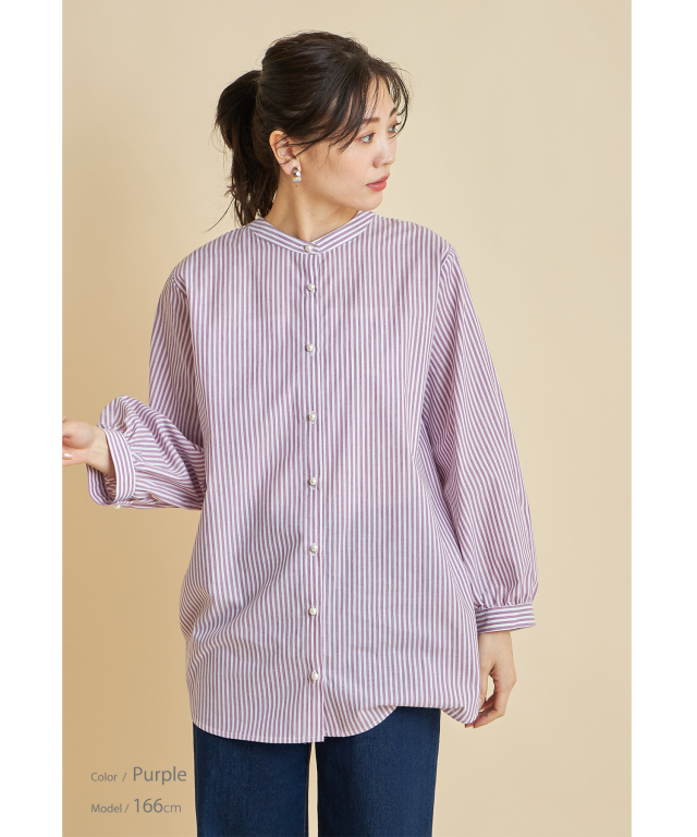 前後2WAY先染めストライプブラウス※WEB Store限定販売