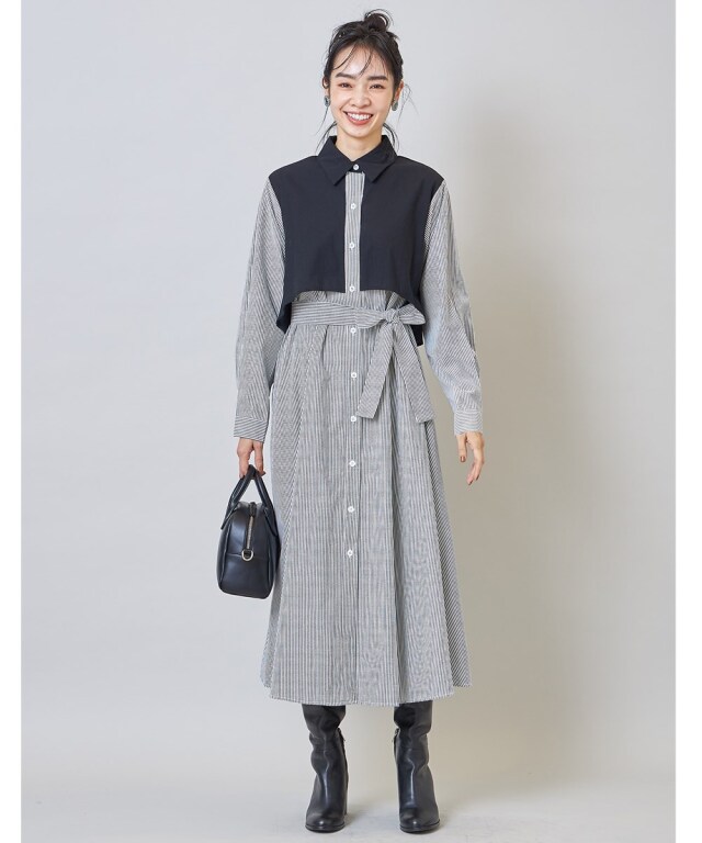 配色ドッキングシャツワンピース※一部店舗のみ入荷