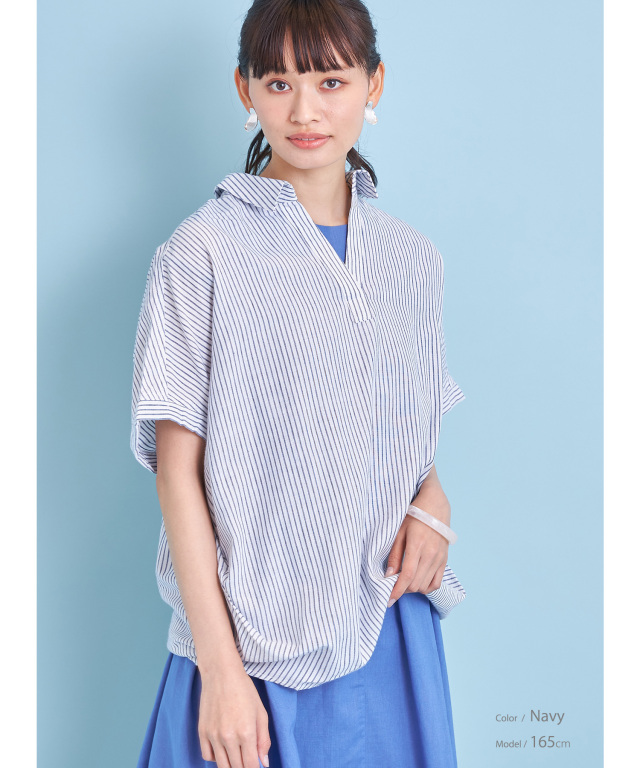 美品 群言堂 登美 リネンブラウス ビックシルエット チェック柄 スキッパー 石見銀山 群言堂 オンラインストア