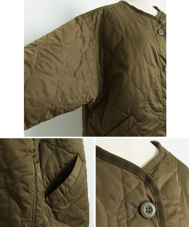 【美品】ピープルツリー キルティング ジャケット ノーカラー ボタニカル 総柄 波キルトノーカラージャケット※一部店舗のみ入荷