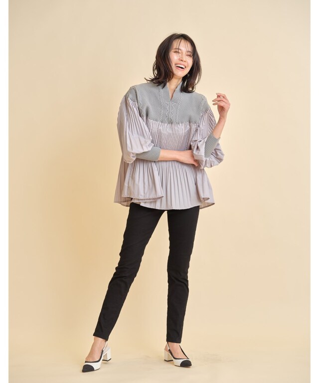 プリーツ切り替えドッキングニット※WEB Store限定販売