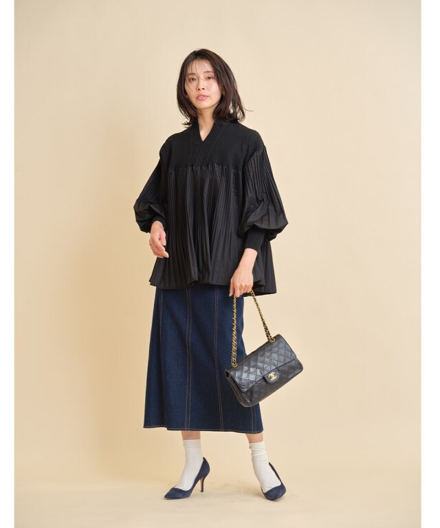 プリーツ切り替えドッキングニット※WEB Store限定販売