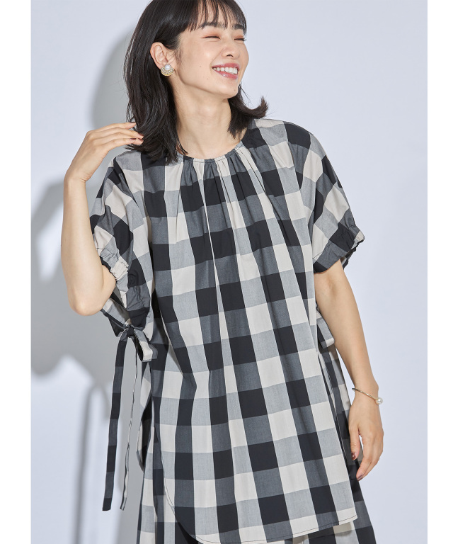 サイドリボンブロックチェックブラウス※WEB Store限定販売