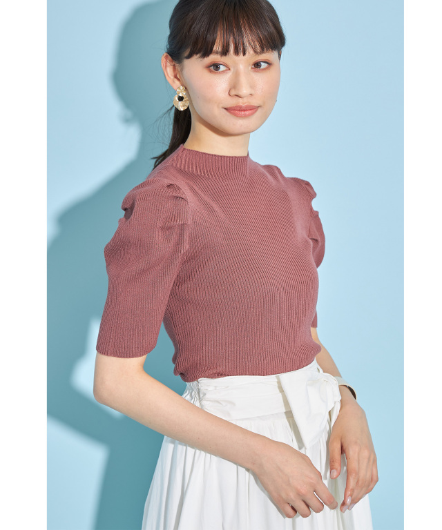 シェリエ　sheller chicパールハーフスリーブニット パワショルハーフスリーブニットプルオーバー※一部店舗のみ入荷