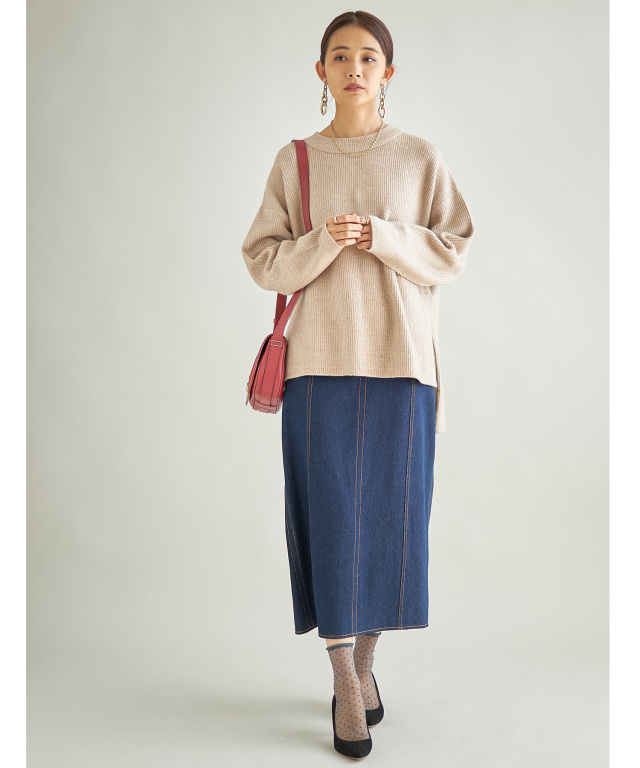 ▽カットスリットリブニット▽ 前後差サイドスリットニット※一部店舗のみ入荷