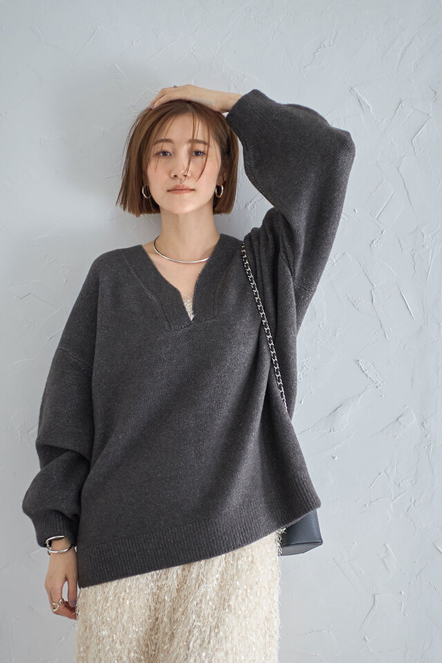 美品  約38,000円 Vネック リブニット チュニック 38 黒 zzftna7851-m.jpg