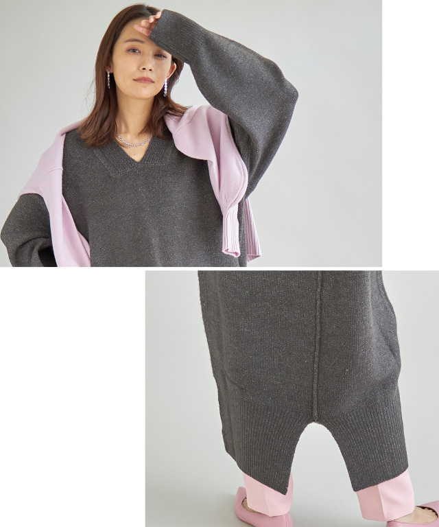 天竺深Vネックニットワンピース※一部店舗のみ入荷