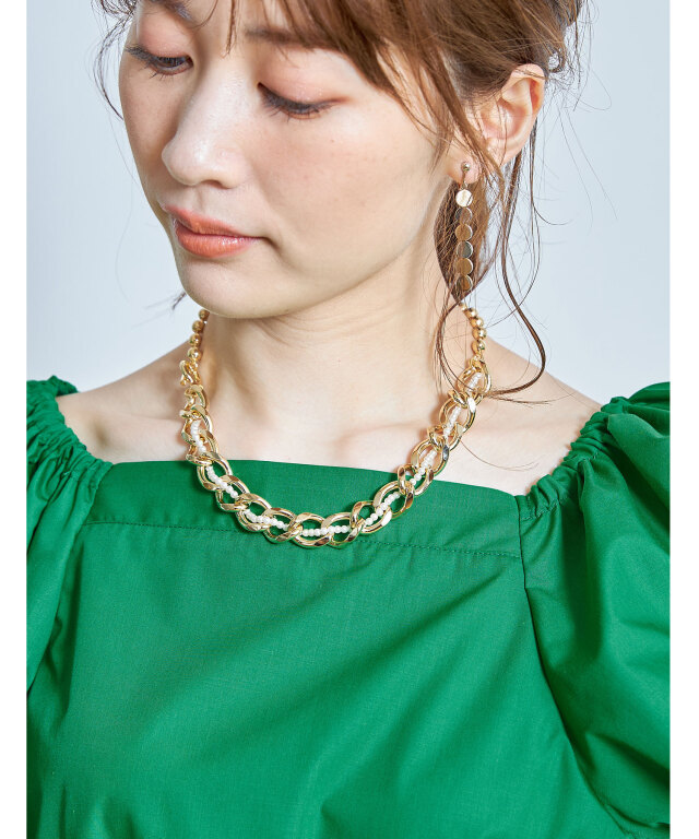 フェイクパールチェーンネックレス※一部店舗のみ入荷
