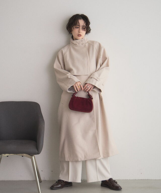 barassi ロングコート Lサイズ ウール スタンドカラー ライトグレー カシミヤ & ウール スタンドカラー コート カシミア カシミヤ ウール