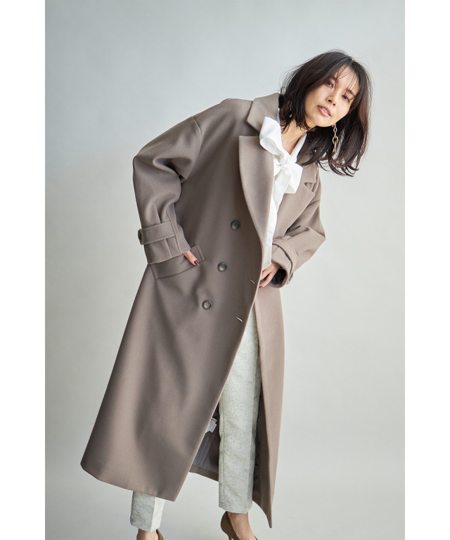 EPOCA✨ニットコート　ショールカラー　モカ　春ライトアウター フリル襟 ライトウールリバー ロングコート(コート)｜EPOCA(エポカ)の