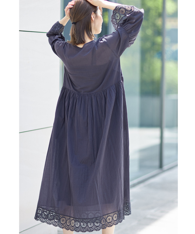 新品アムール　オーガニックコットン　日本製　播州織　ワンピースズボンL shirtdressblack01_1200x1200.