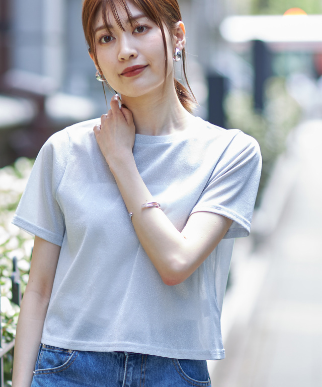 tシャツ タフタリボンラメ裏毛 レディース ラメTシャツ※一部店舗のみ入荷