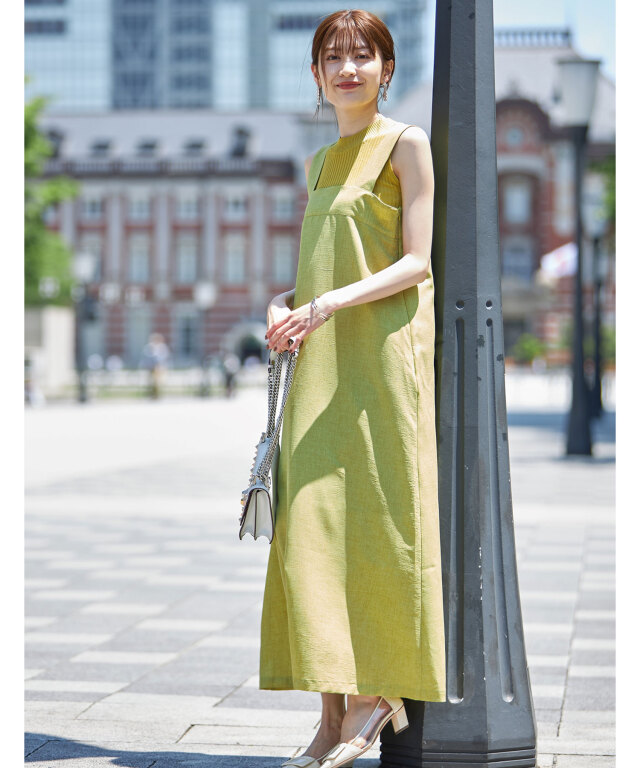 リネンAラインワンピース 