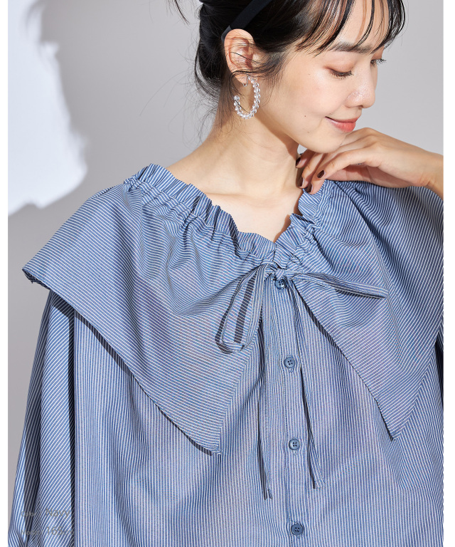 先染めストライプフリルブラウス※一部店舗のみ入荷