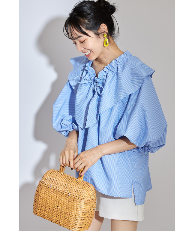 先染めストライプフリルブラウス※一部店舗のみ入荷