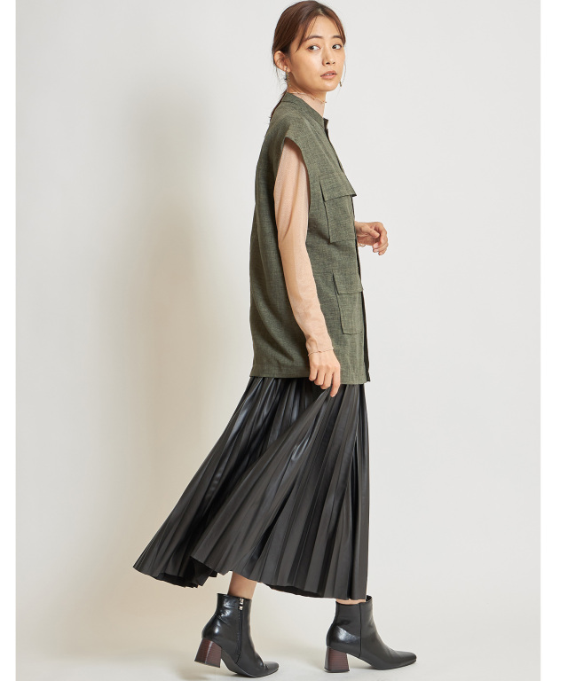 sa_youuさん着用】薄手合皮プリーツスカート