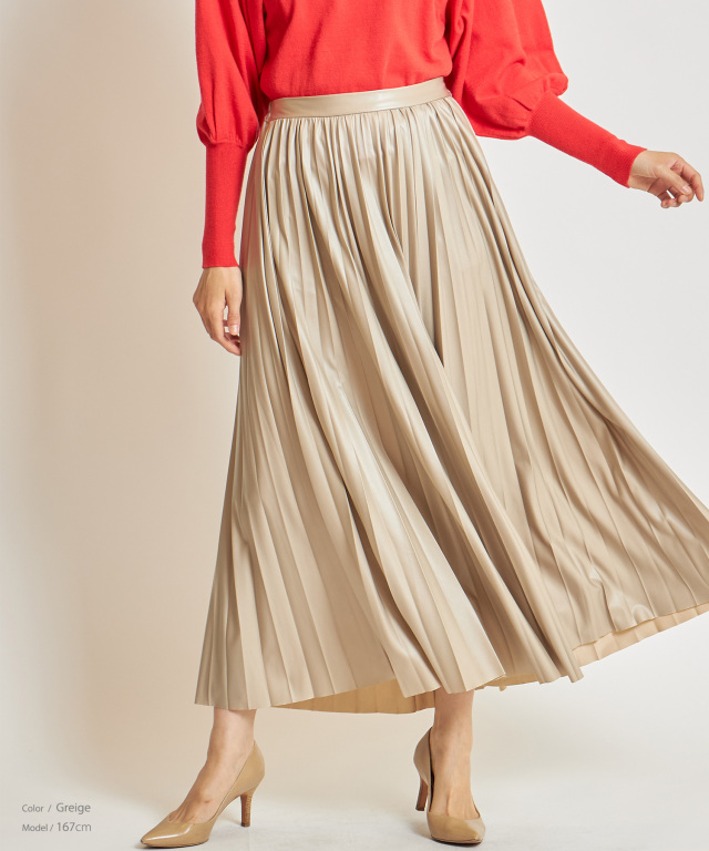 【小林有里さん着用】【@sa_youuさん着用】薄手合皮プリーツスカート