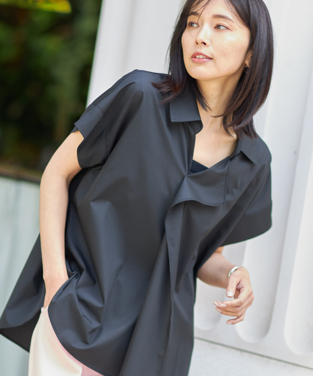 深タックアシメントリーシャツ※WEB Store限定販売