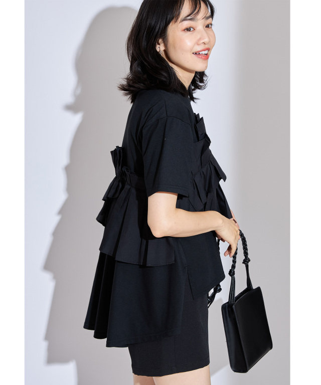 YOIHI フリルギャザージャケット　黒 再販】フリルギャザーステンカラーコート_ブラック | YOIHI