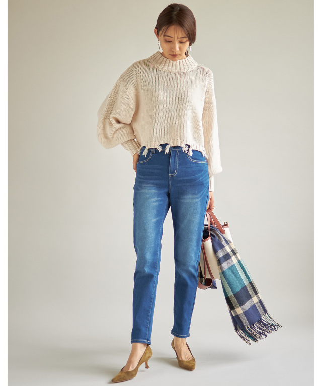 裏起毛ゆるフィットスキニーデニムパンツ