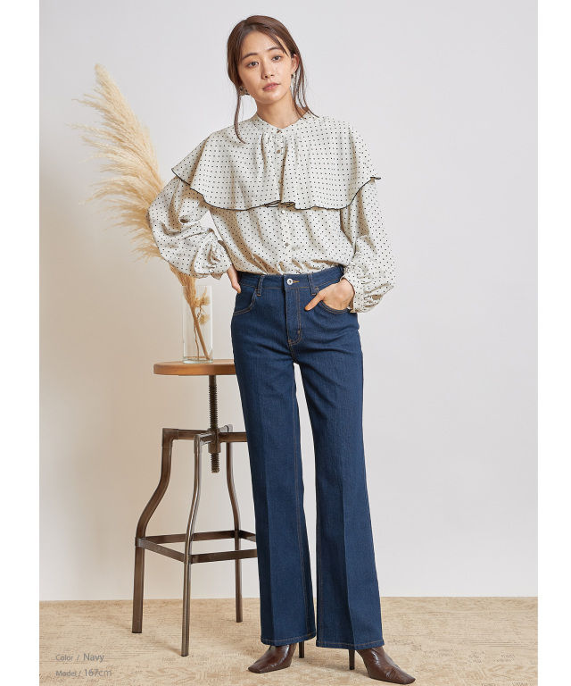 Arpege story セミフレアデニムパンツ S おっきかっ 売買された  