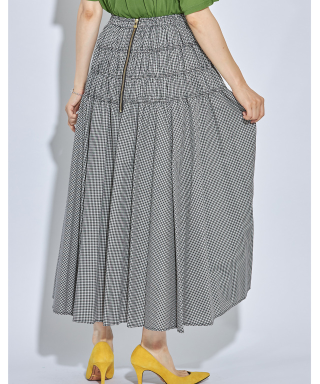 デニム風シャーリングロングスカート