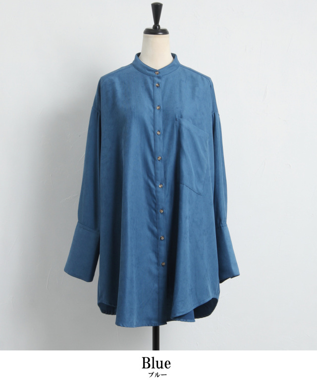 icb タック ロングシャツ 長袖 洗える】ヴィンテージスパンブロード バンドカラー長袖ブラウス