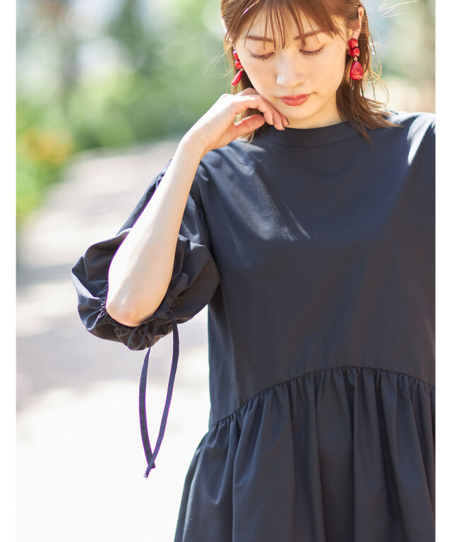 リボン　ギャザー　L　チュニック　トップス リボンペプラムギャザーチュニック※WEB Store限定販売