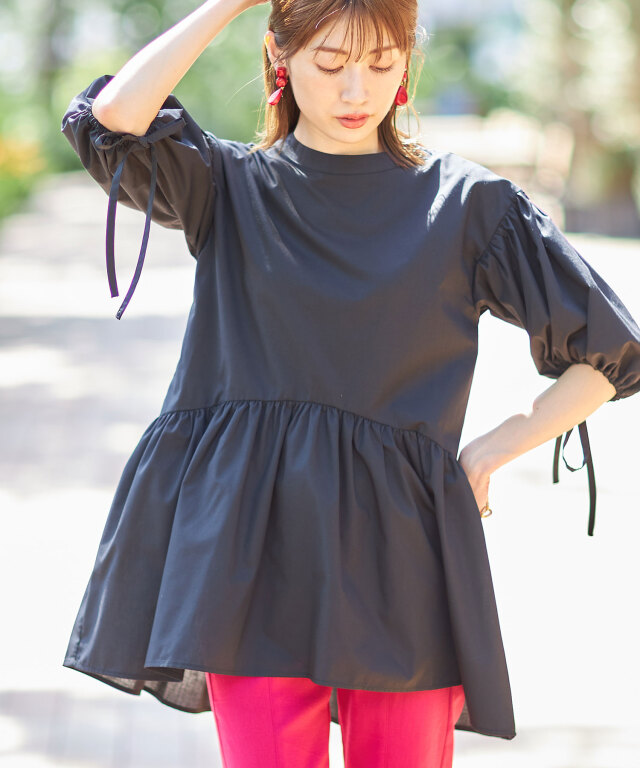 リボンペプラムギャザーチュニック※WEB Store限定販売