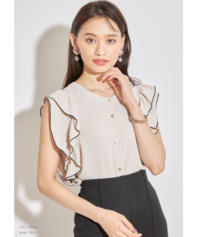 前後2WAY配色メローフリルブラウス※WEB Store限定販売