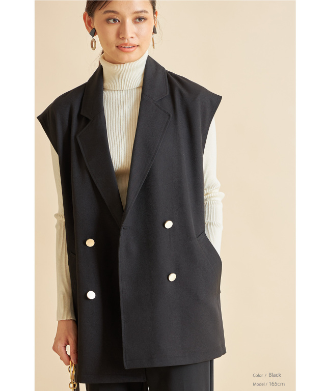 ウールライクポリエステルダブルベスト　※一部店舗のみ入荷/#05 ブラック