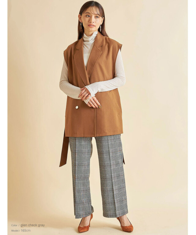 8月1日WEB限定再販！チェックワイドスラックスパンツ/#15 グレー(グレンチェック）