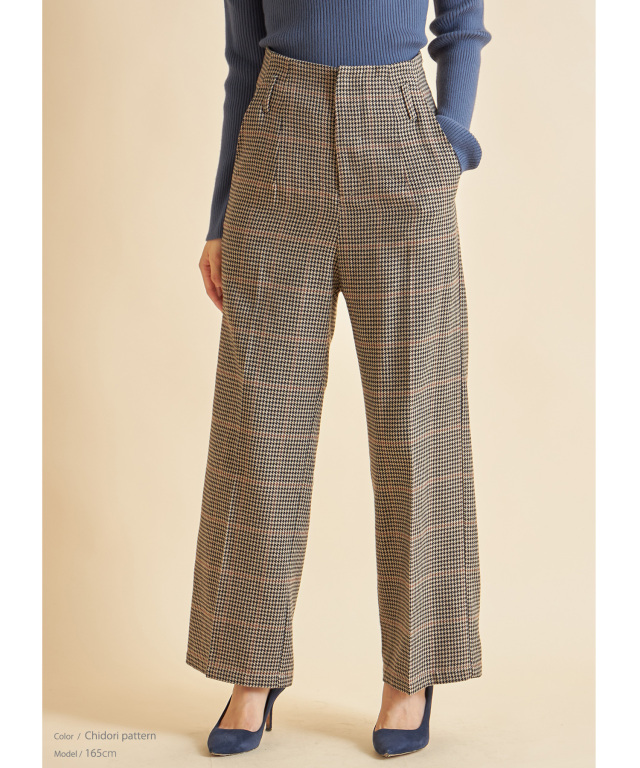 8月1日WEB限定再販！チェックワイドスラックスパンツ/#10 ブラウン(千鳥柄)