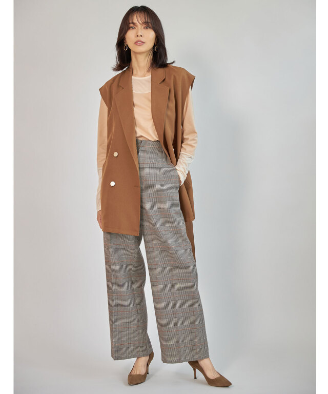 8月1日WEB限定再販！チェックワイドスラックスパンツ/#00 ブラウン(グレンチェック )