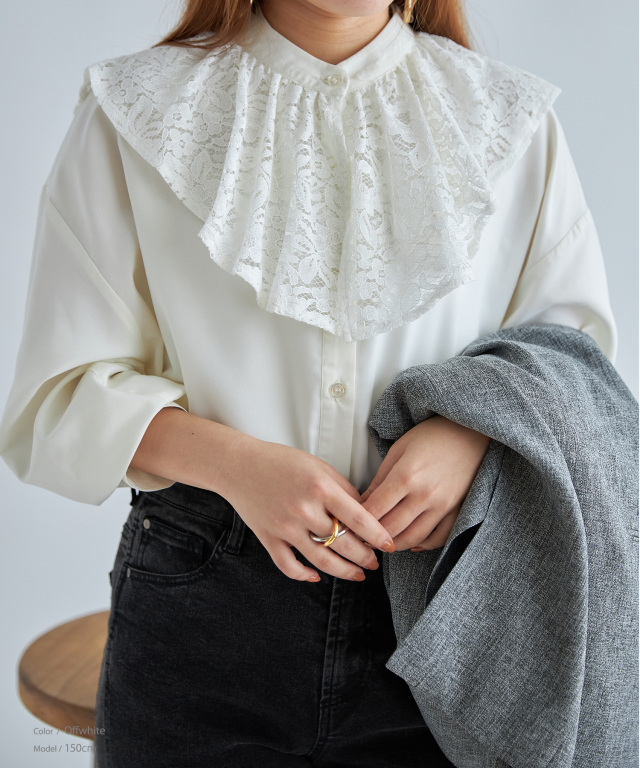 取り外しラッフル衿バンドカラーシャツ※一部店舗のみ入荷