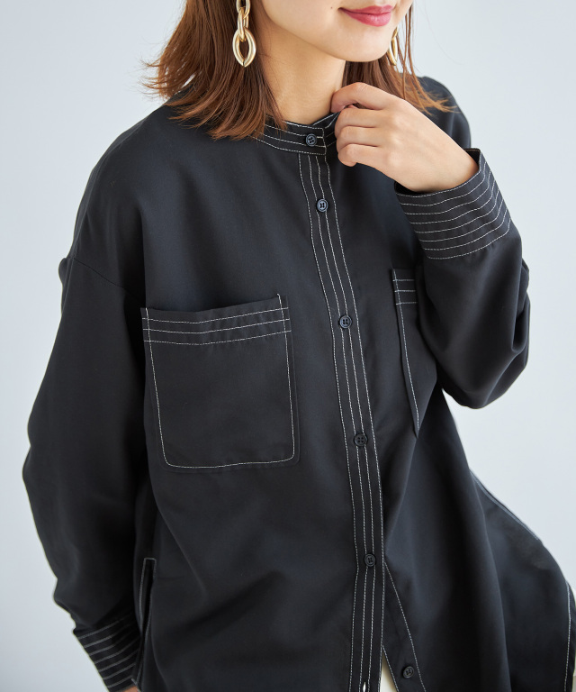 配色ステッチバンドカラーシャツ※一部店舗のみ入荷