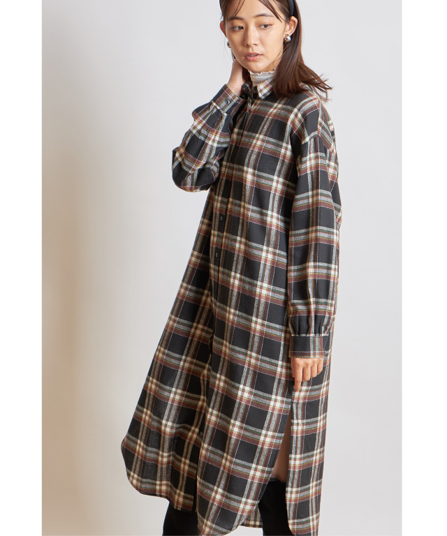 ロングチェックシャツ※一部店舗のみ入荷/#05ブラック