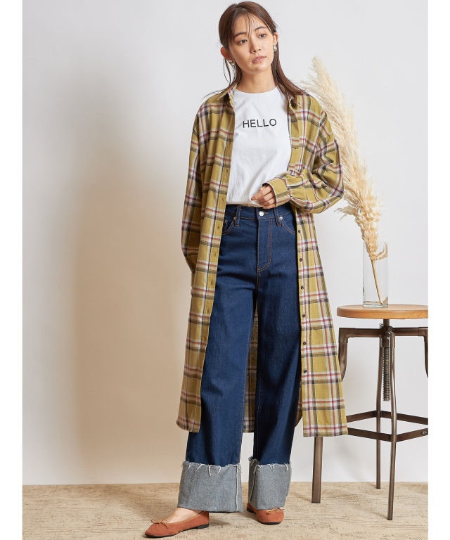 ロングチェックシャツ※一部店舗のみ入荷/#02カーキ