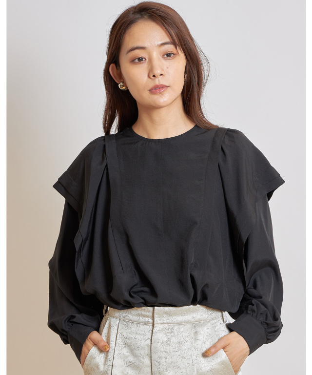 BLK/S/肩タックブラウス タックショルダーブラウス※一部店舗のみ入荷