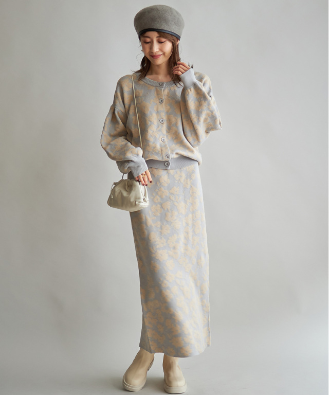 花柄ジャガードニットカーディガン