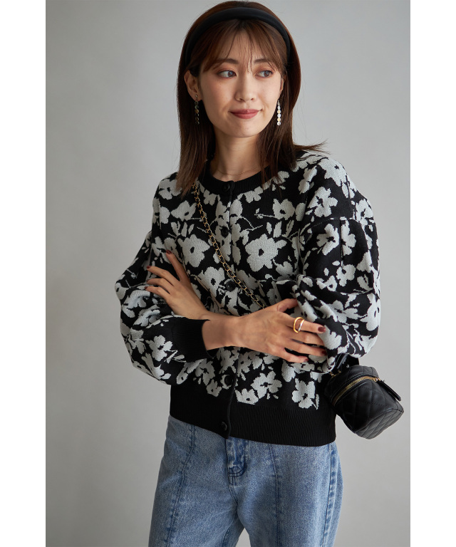 美品⁂センソユニコ⁂ジウ⁂パイルジャガードカーディガン ドット花柄 総柄 七 