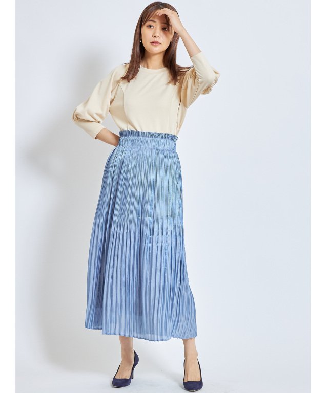 ブルー かあさん様 シャイニーサテンプリーツスカート※一部店舗のみ入荷