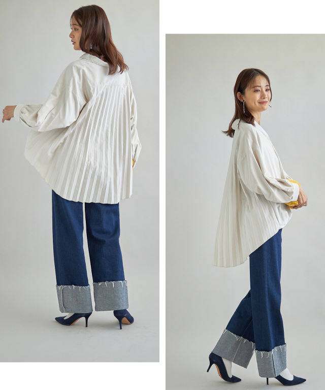 WEB限定】エコスウェードバックプリーツブラウス
