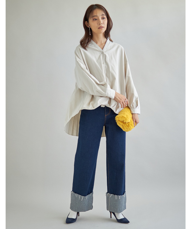 WEB限定】エコスウェードバックプリーツブラウス